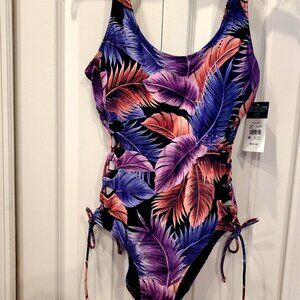 L@@K Sandflower NWT Tropical Swim Bathing Suit Size M (8-10) ~ Palm Leaves